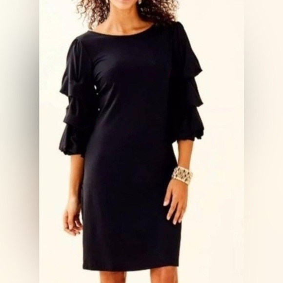 Lilly Pulitzer LEONIE DRESS IN ONYX Black Size Small Tiered 3/4 Sleeves Cocktail - Picture 8 of 9